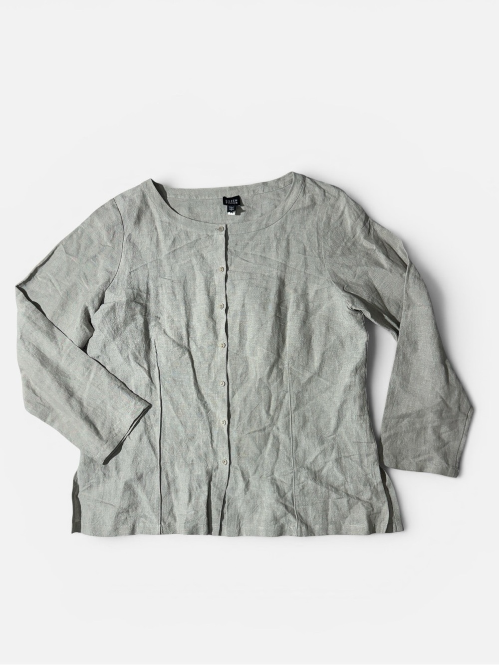 Eileen Fisher womens L Large light tan linen blend button up lightweight jacket